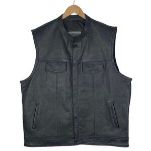Dream Apparel Black Leather Lined Motorcycle Biker Vest Preacher Collar SZ 54